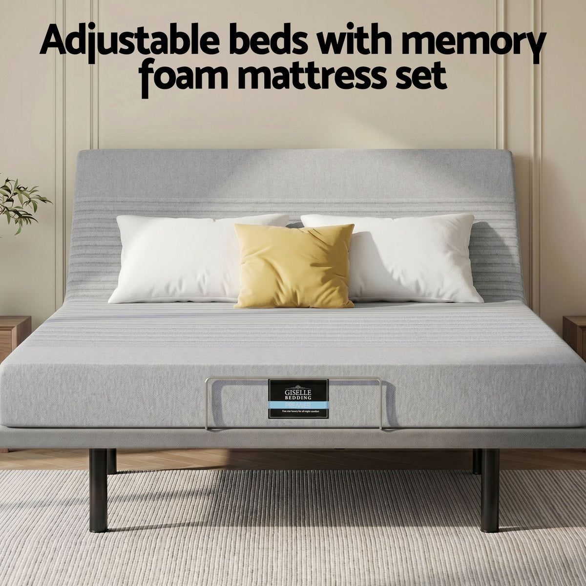 Artiss King Bed Frame and Giselle Bedding King Memory Foam Mattress Set, Electric Bed Base with Zero Gravity & 7 Zone Cooling Comfort, Black & Grey