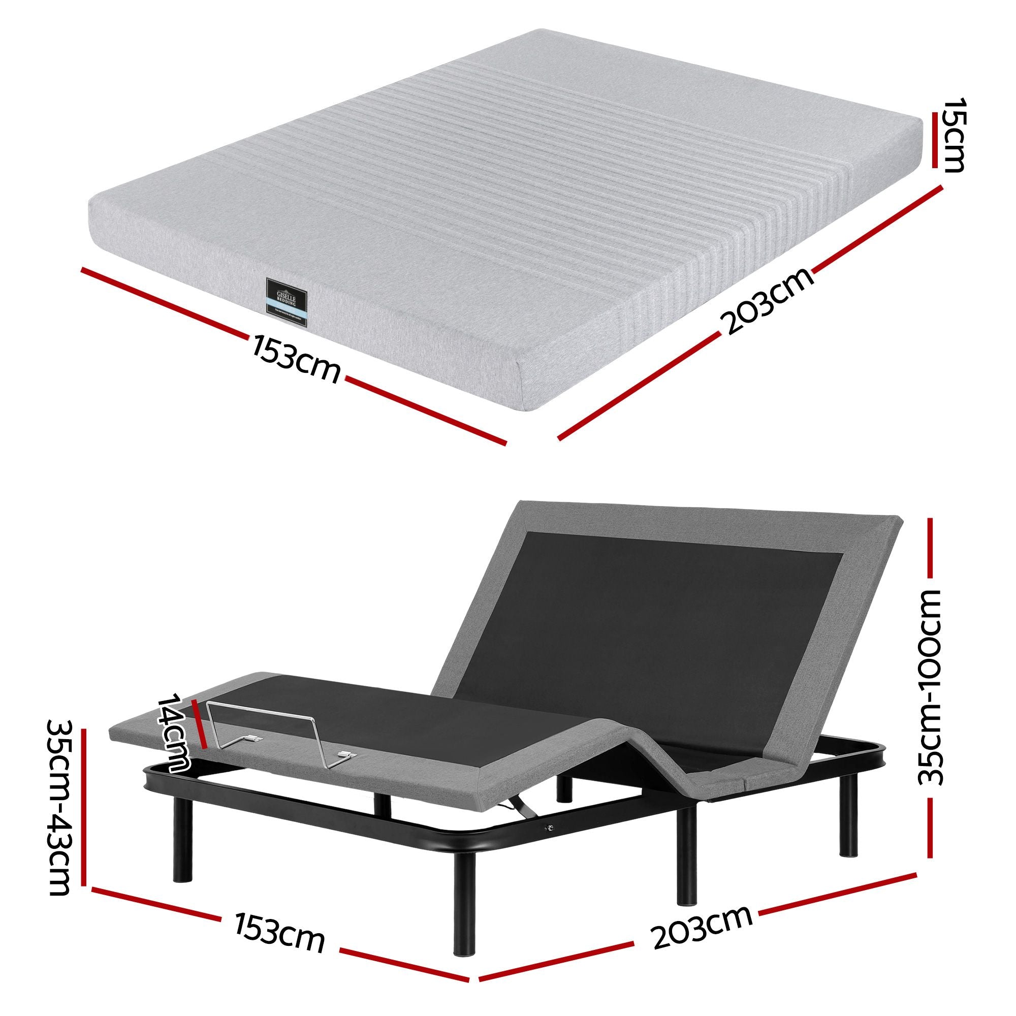 Artiss Queen Bed Frame and Giselle Bedding Queen Memory Foam Mattress Set, Black & Grey
