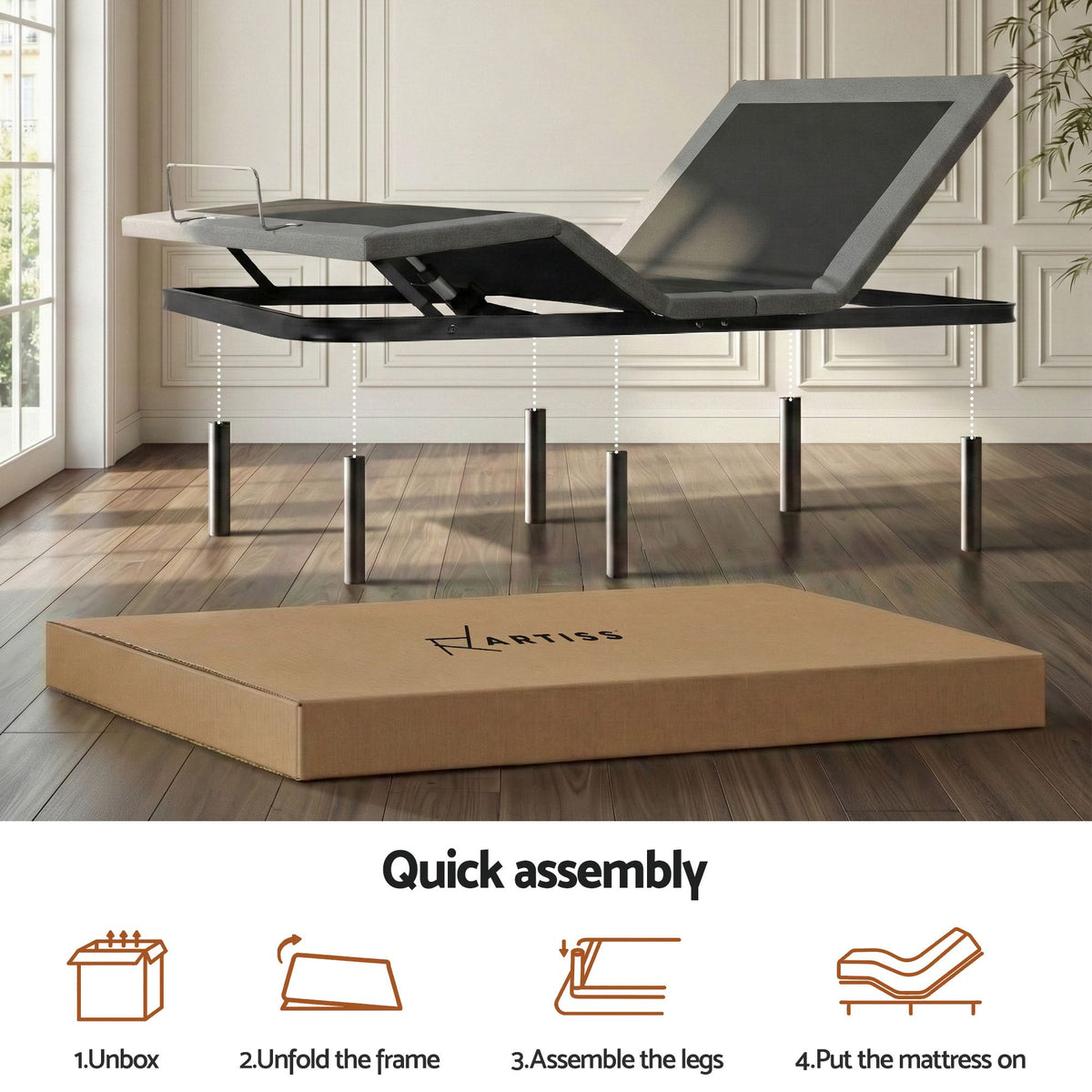 Artiss Queen Bed Frame and Giselle Bedding Queen Memory Foam Mattress Set, Black & Grey