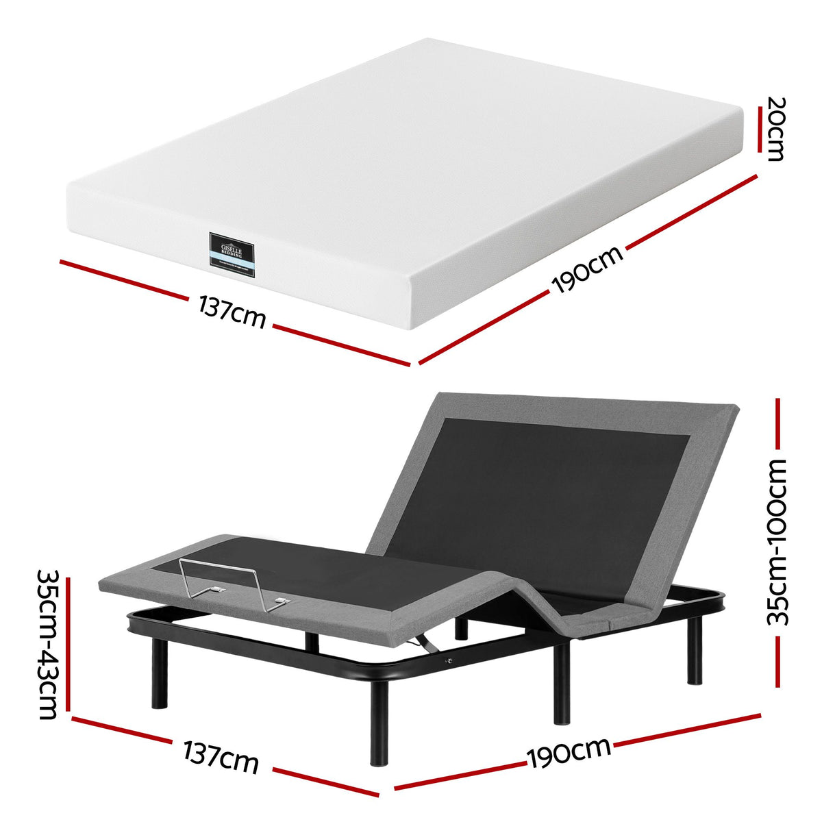Artiss Double size bed frame & Giselle Bedding Double Mattress Combo, Wireless Remote, Black