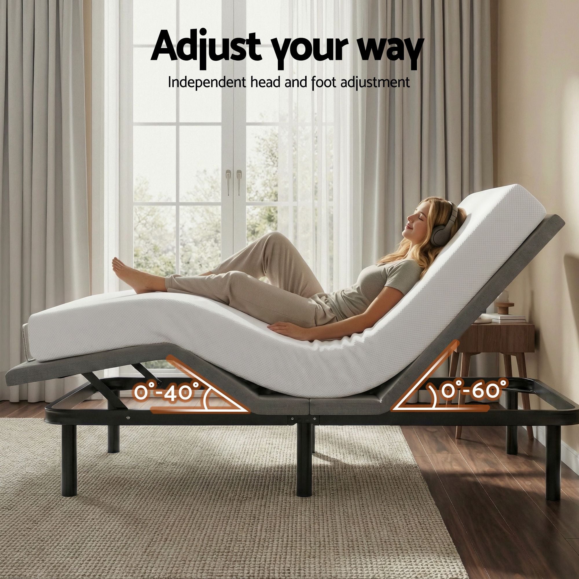 Artiss King size bed frame & Giselle Bedding King Mattress Combo, adjustable bed Base, Black