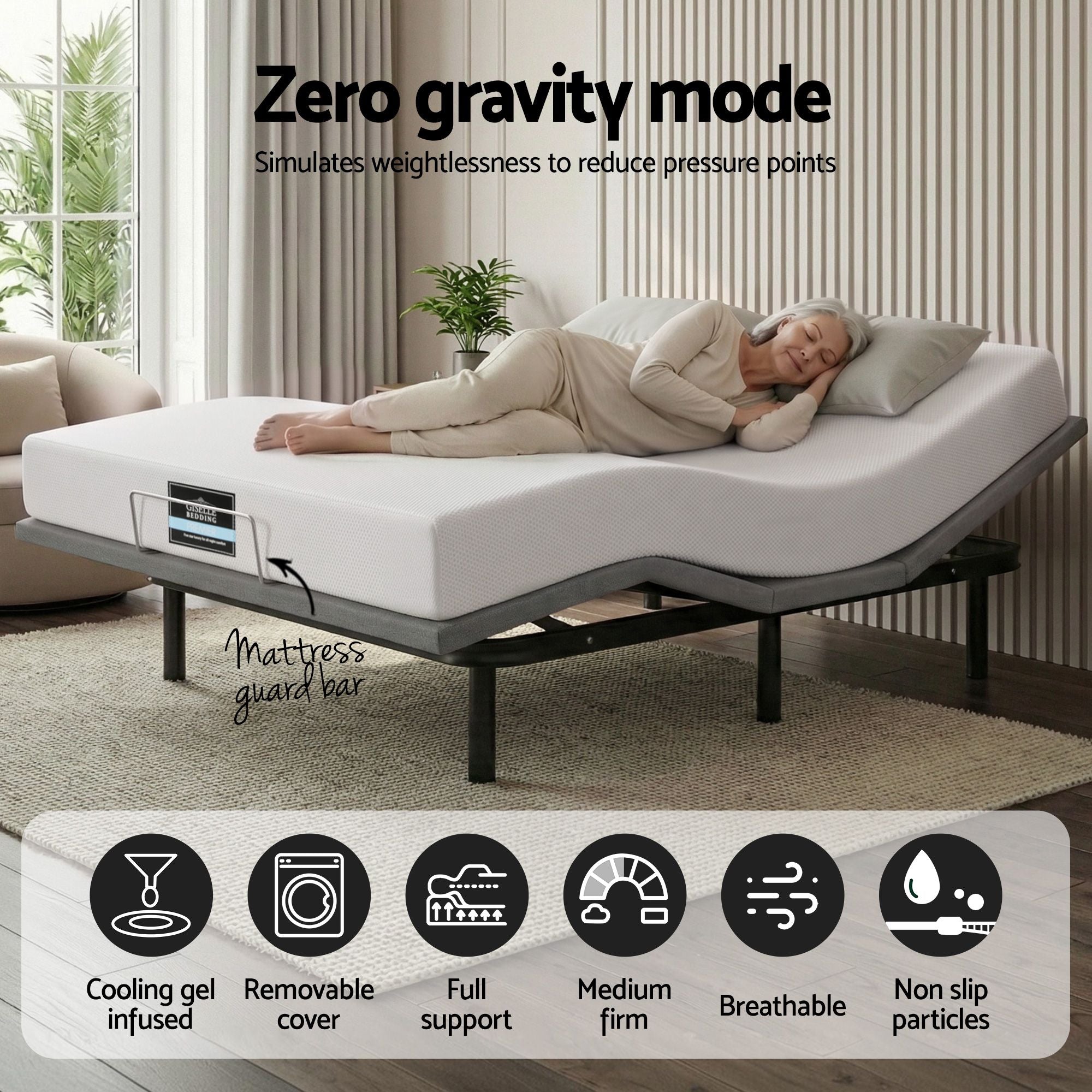 Artiss King size bed frame & Giselle Bedding King Mattress Combo, adjustable bed Base, Black