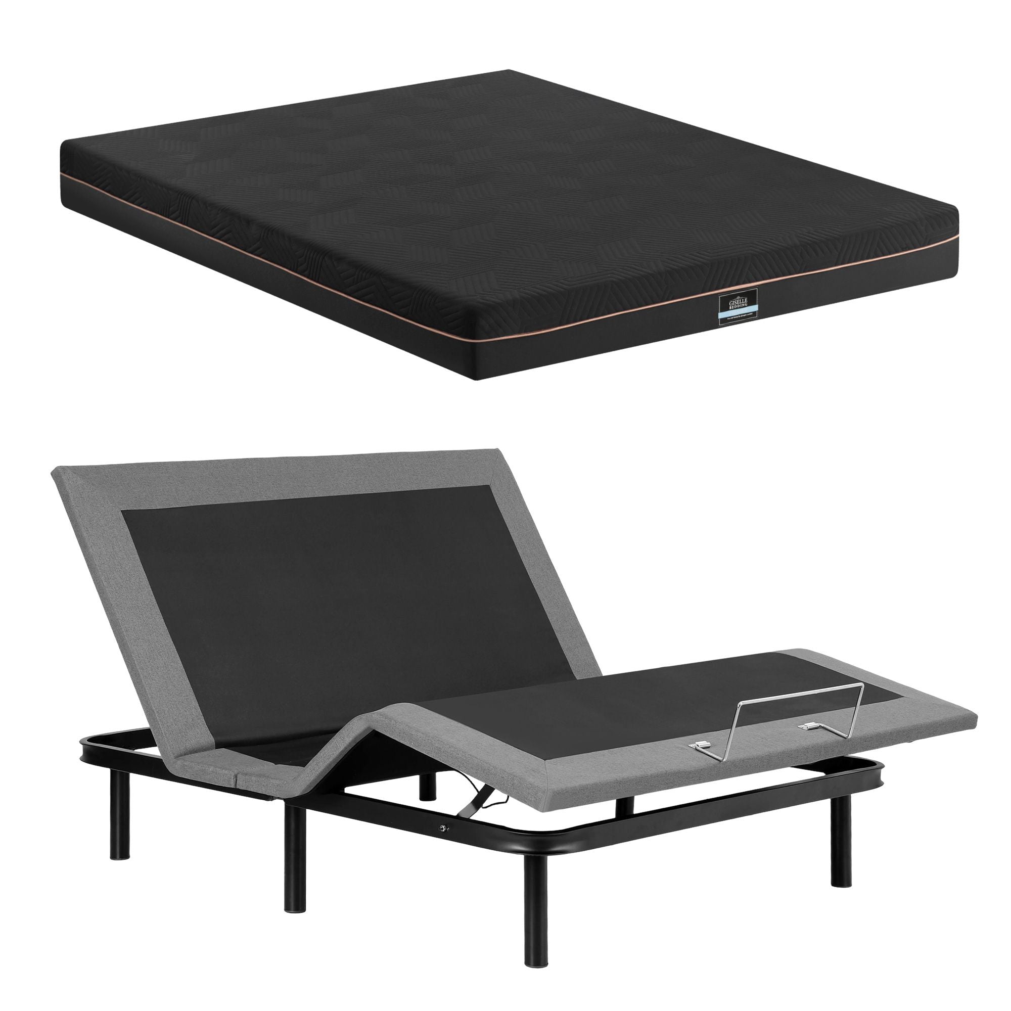 Artiss Double size bed frame with Giselle Bedding Double Mattress, adjustable bed Base Combo, Black