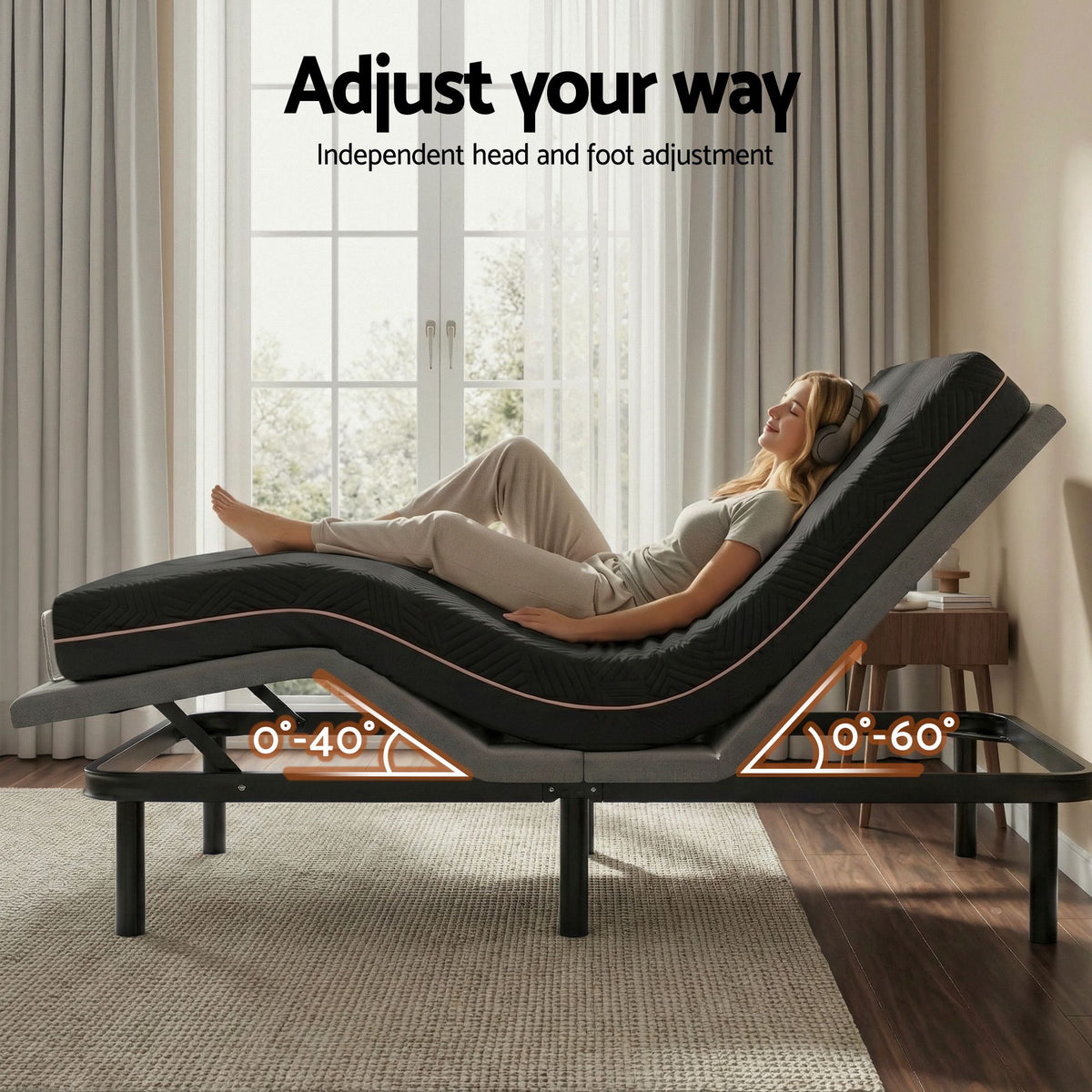 Artiss Double size bed frame with Giselle Bedding Double Mattress, adjustable bed Base Combo, Black