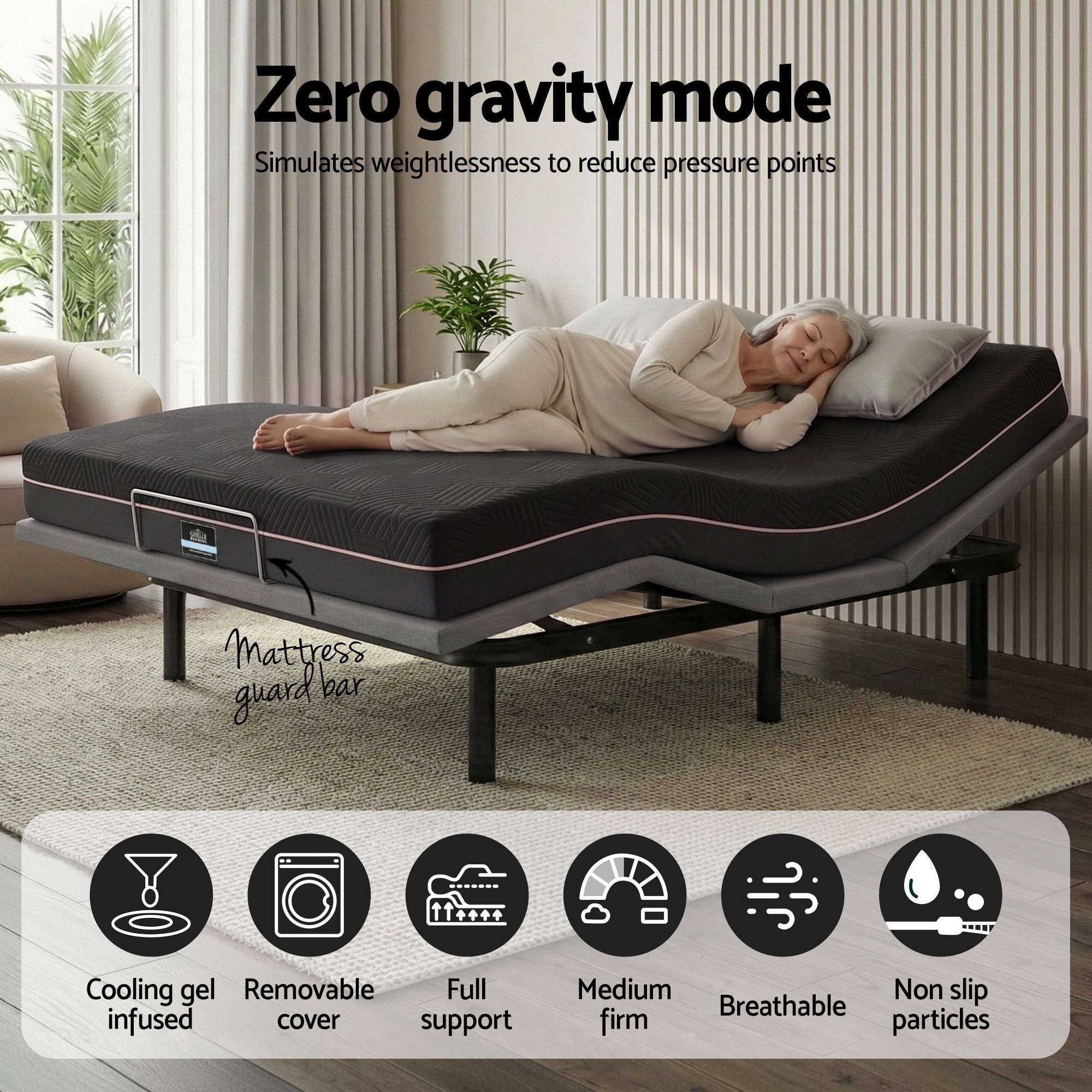 Artiss Double size bed frame with Giselle Bedding Double Mattress, adjustable bed Base Combo, Black