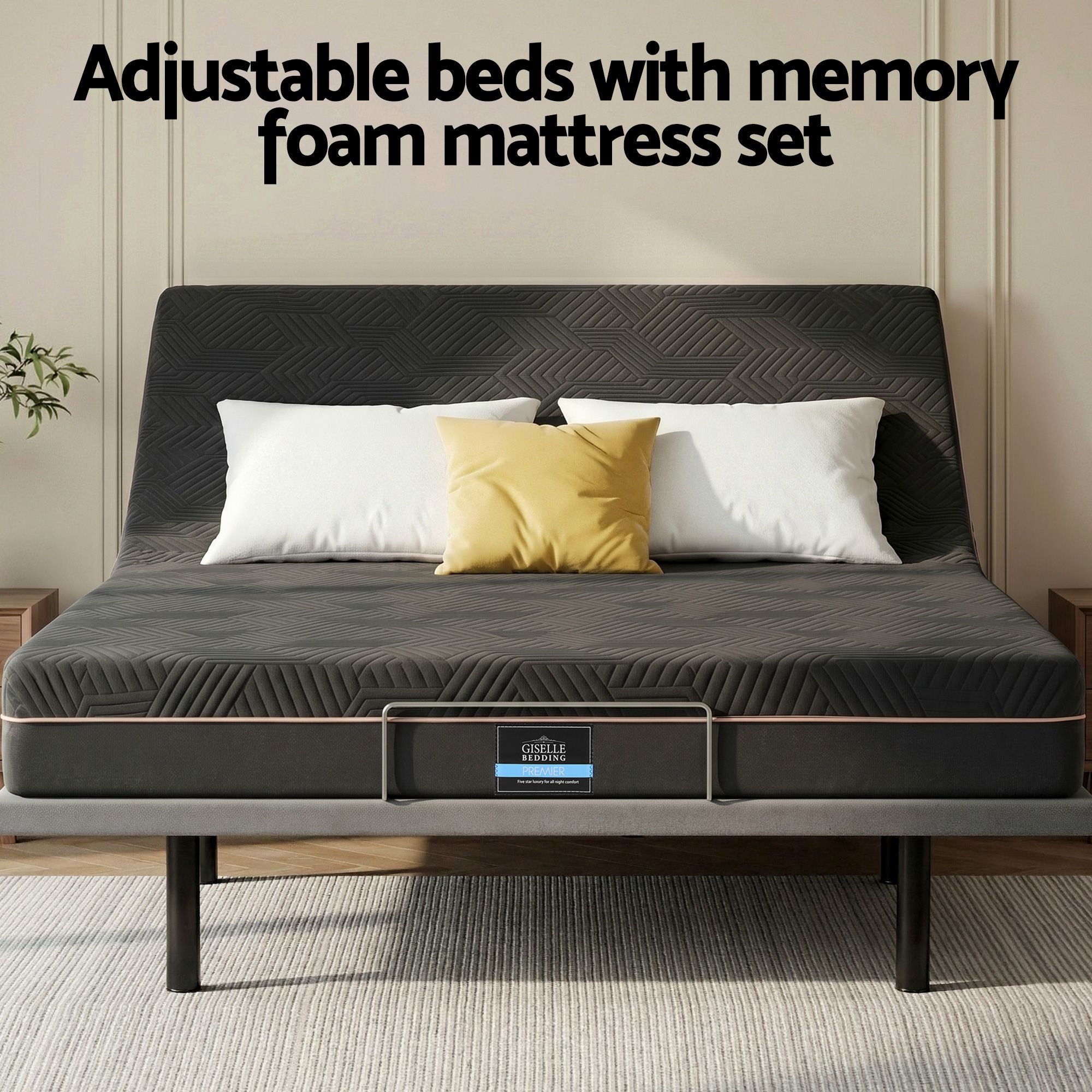 Artiss Double size bed frame with Giselle Bedding Double Mattress, adjustable bed Base Combo, Black