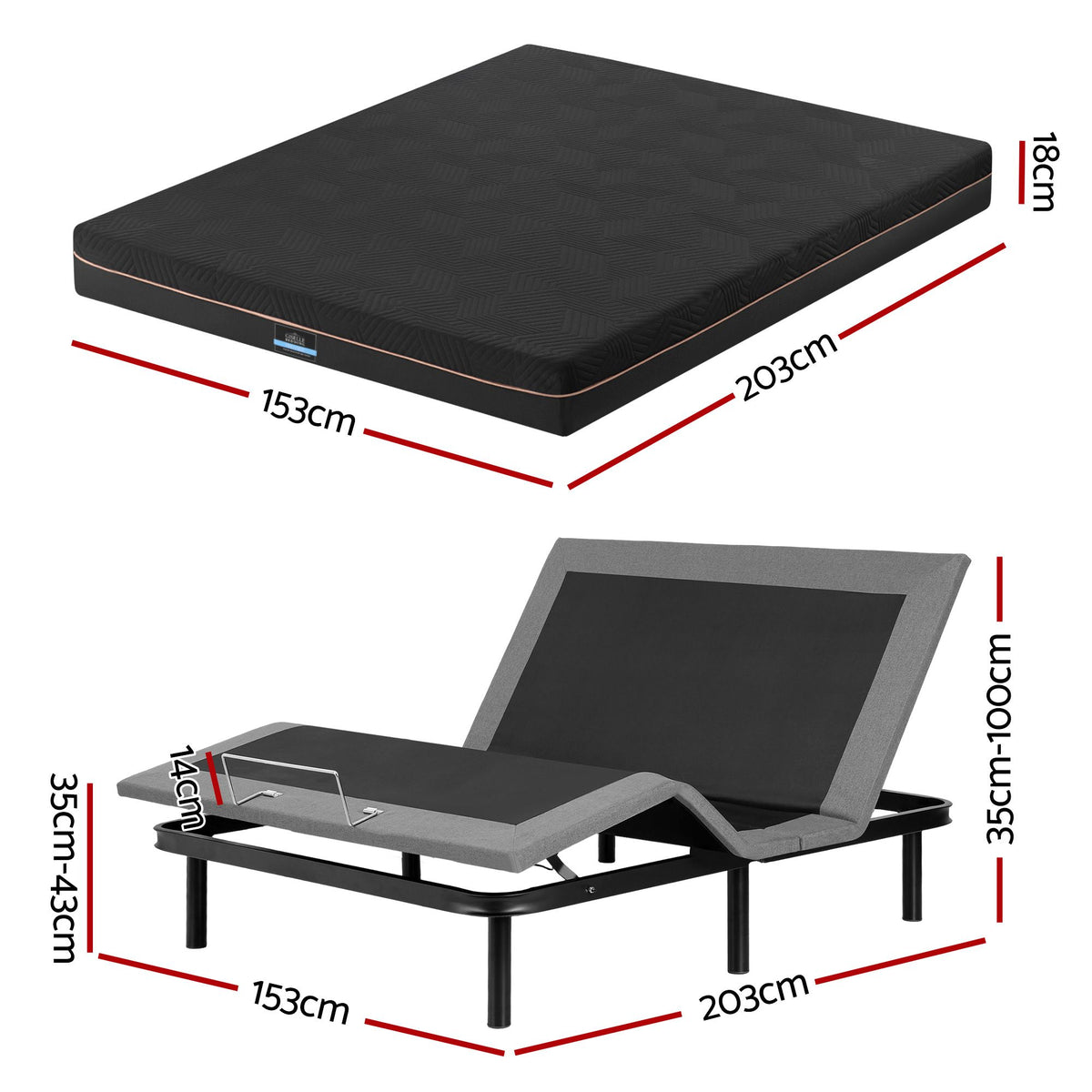 Artiss Queen size bed frame with Giselle Bedding Queen Mattress, Black