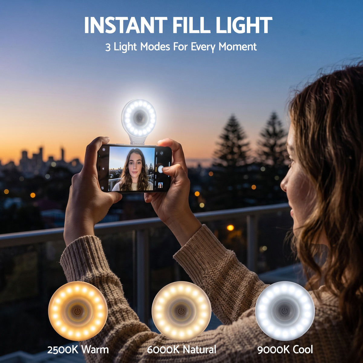 Devanti Magnetic Selfie Light Foldable LED Ring CRI95 300mAh White