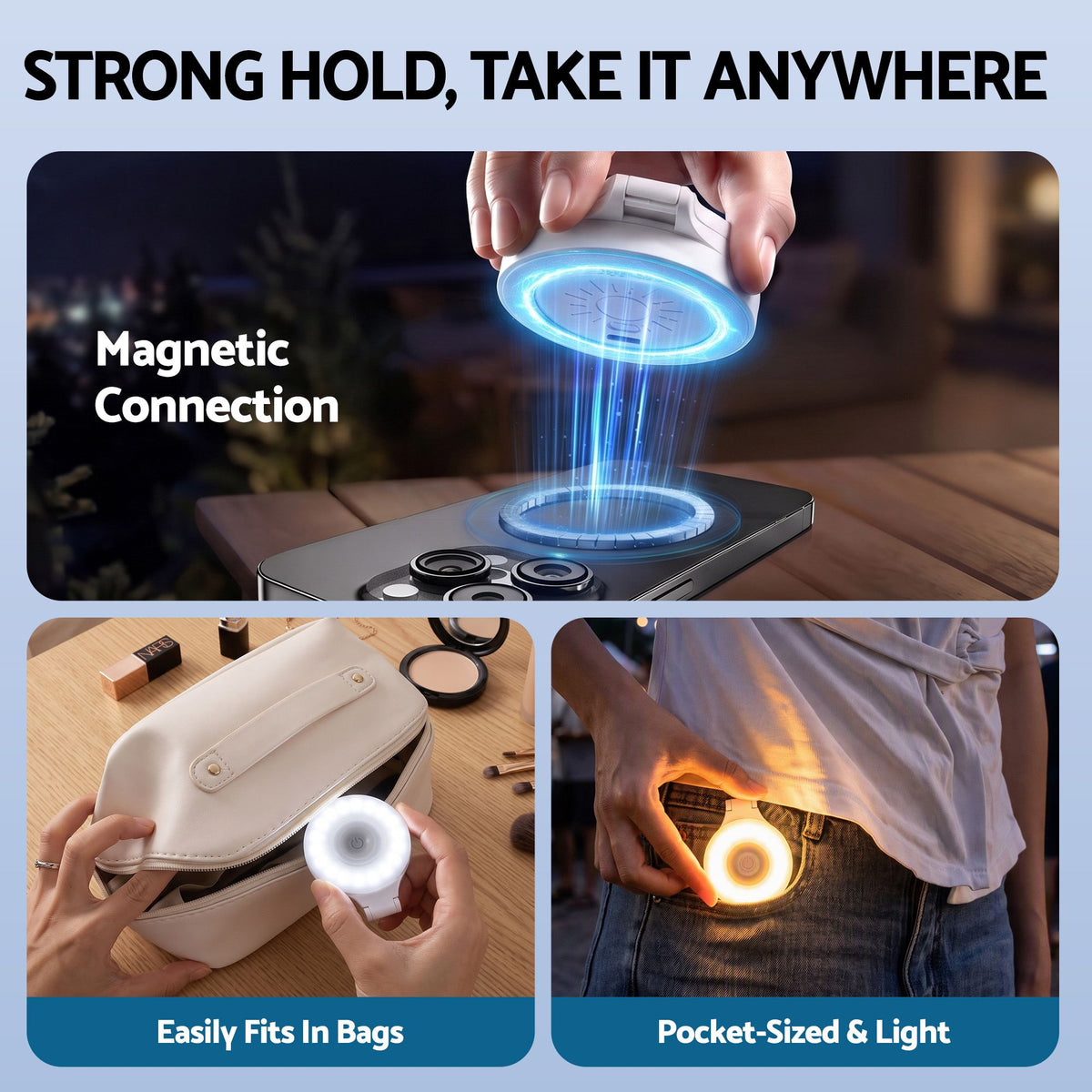 Devanti Magnetic Selfie Light Foldable LED Ring CRI95 300mAh White