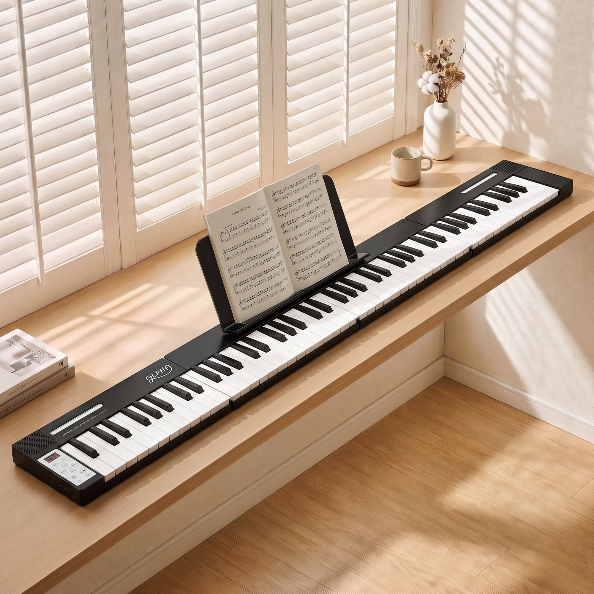 Alpha 88 Key Folding Electronic Keyboard Digital Piano Portable MIDI Black