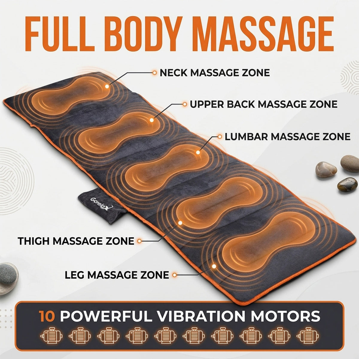 10 Motor Full Body Massager Plush Mat Soothing Vibration Massage Home Comfort