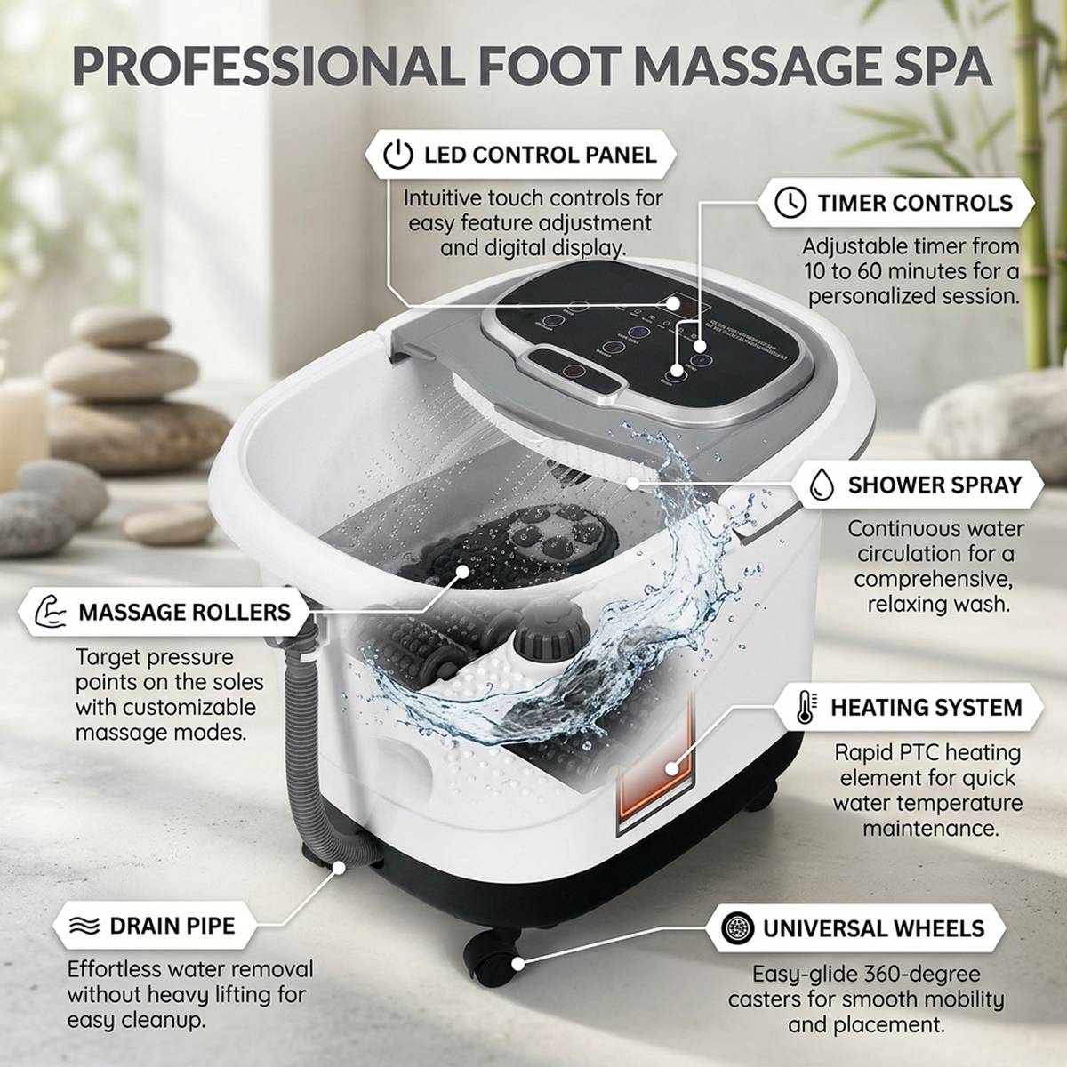 Multifunctional Electric Foot Spa Bath Massager Motorised Shiatsu Balls