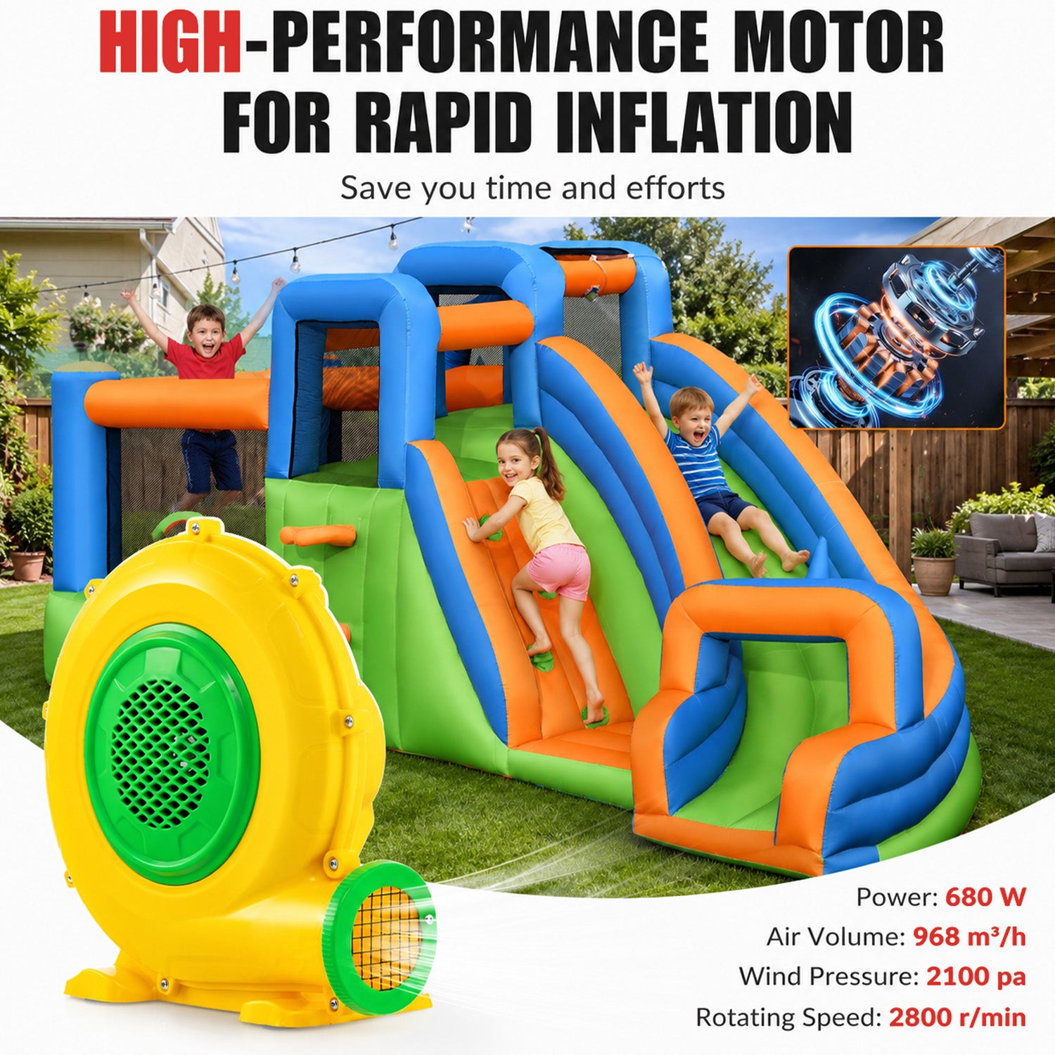 680W 1HP Inflatable Air Blower 2100PA Water Slide Bounce House Jumping Castle