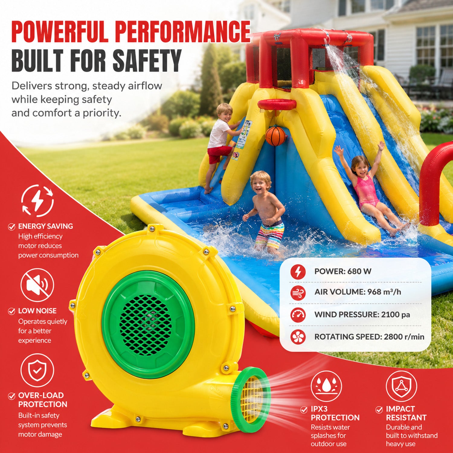 680W 1HP Inflatable Air Blower 2100PA Water Slide Bounce House Jumping Castle