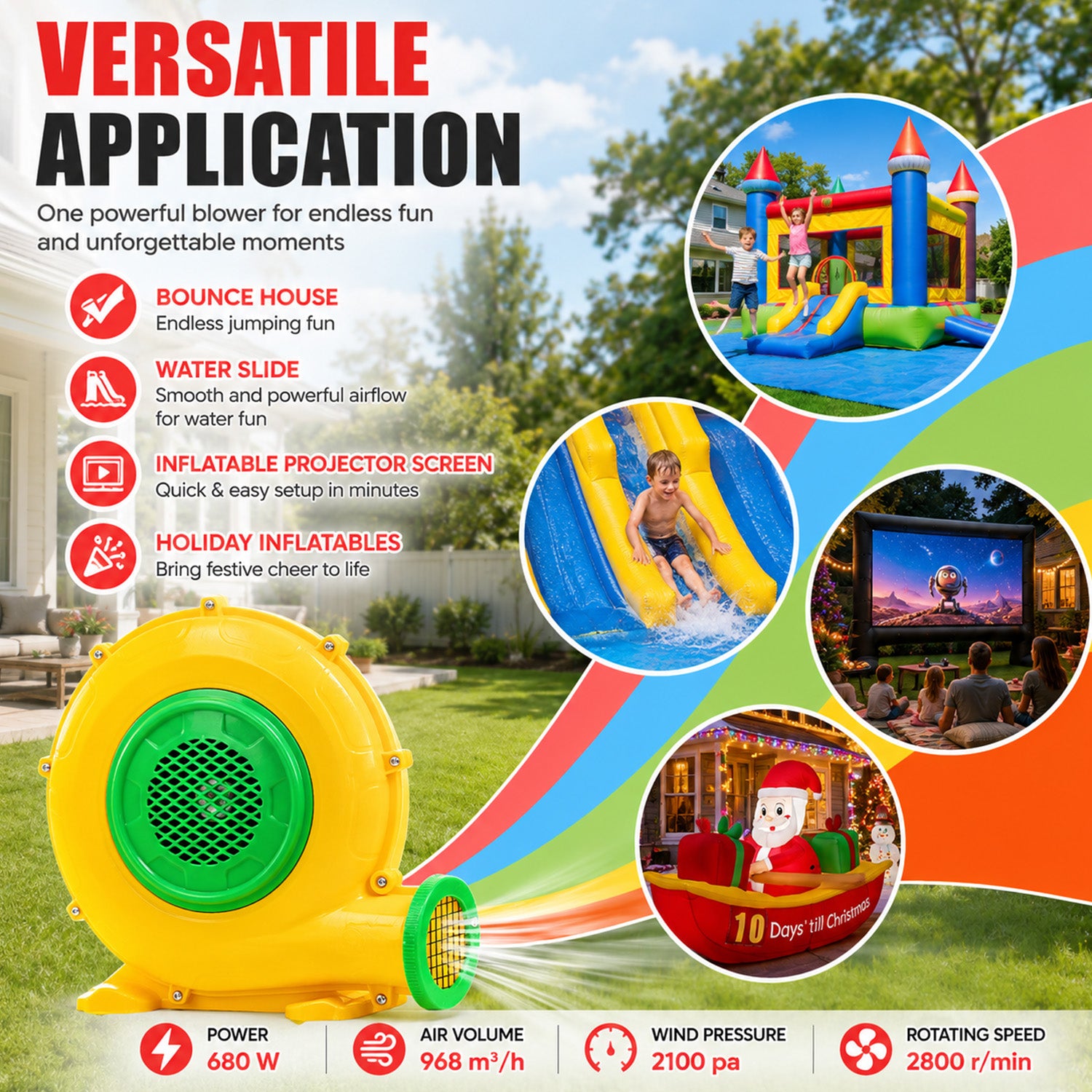 680W 1HP Inflatable Air Blower 2100PA Water Slide Bounce House Jumping Castle