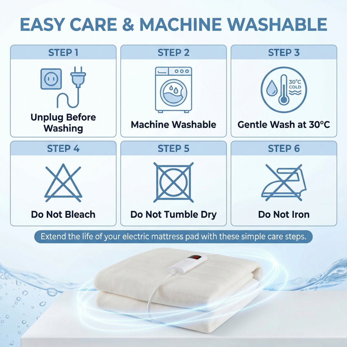 Bedding Electric Blanket with Controller and 9 Heat Settings Home Bedroom