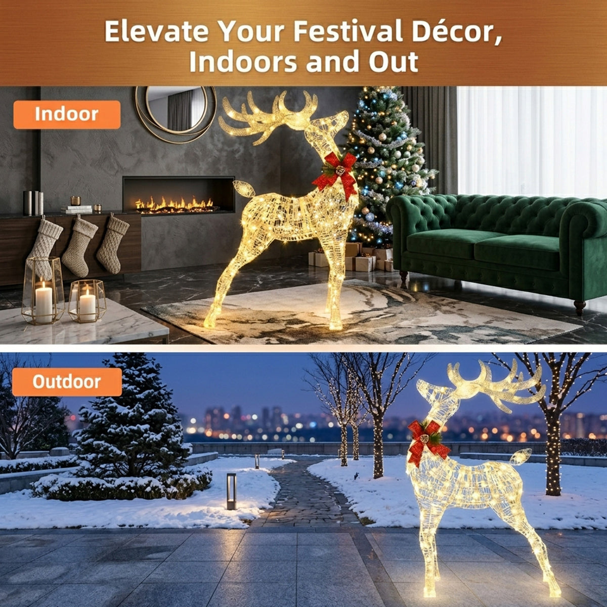 Christmas Lighted Reindeer 120 LED Bulbs Indoor Outdoor Xmas Yard Decoration