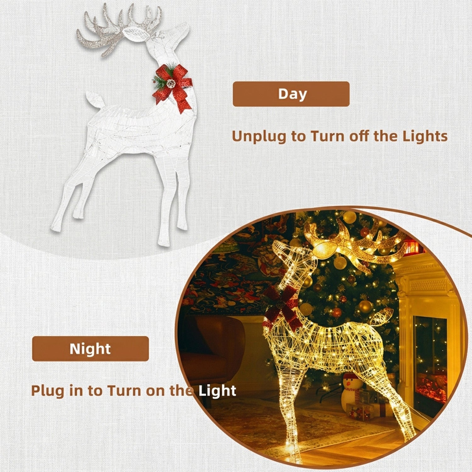 Christmas Lighted Reindeer 120 LED Bulbs Indoor Outdoor Xmas Yard Decoration