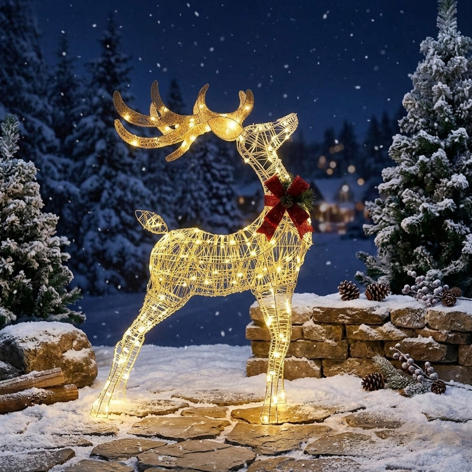Christmas Lighted Reindeer 120 LED Bulbs Indoor Outdoor Xmas Yard Decoration