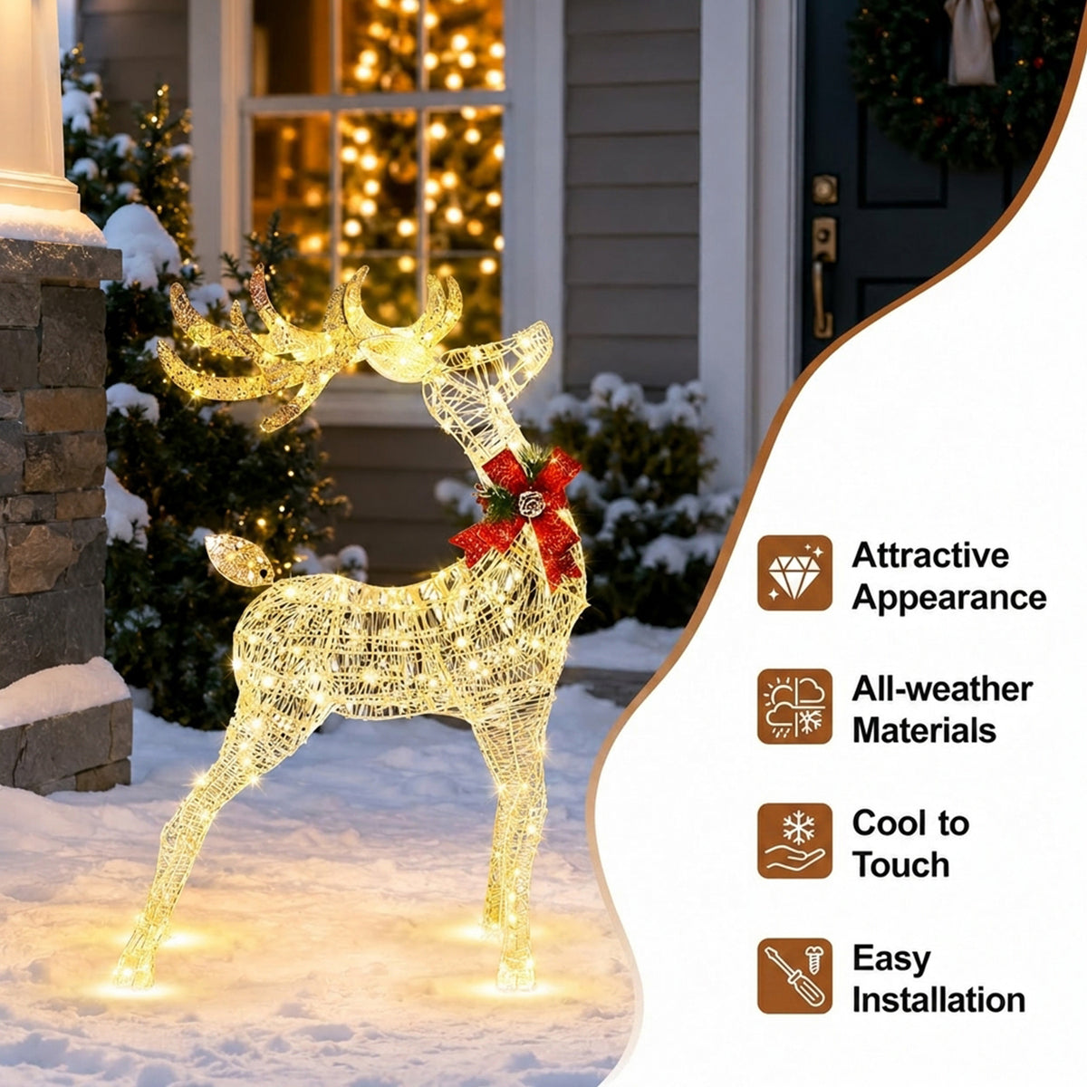 Christmas Lighted Reindeer 120 LED Bulbs Indoor Outdoor Xmas Yard Decoration