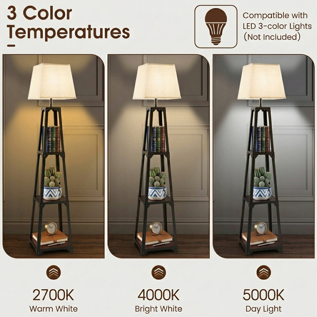 Trapezoidal Design Floor Lamp Linen Shade Modern Living Room Light Black