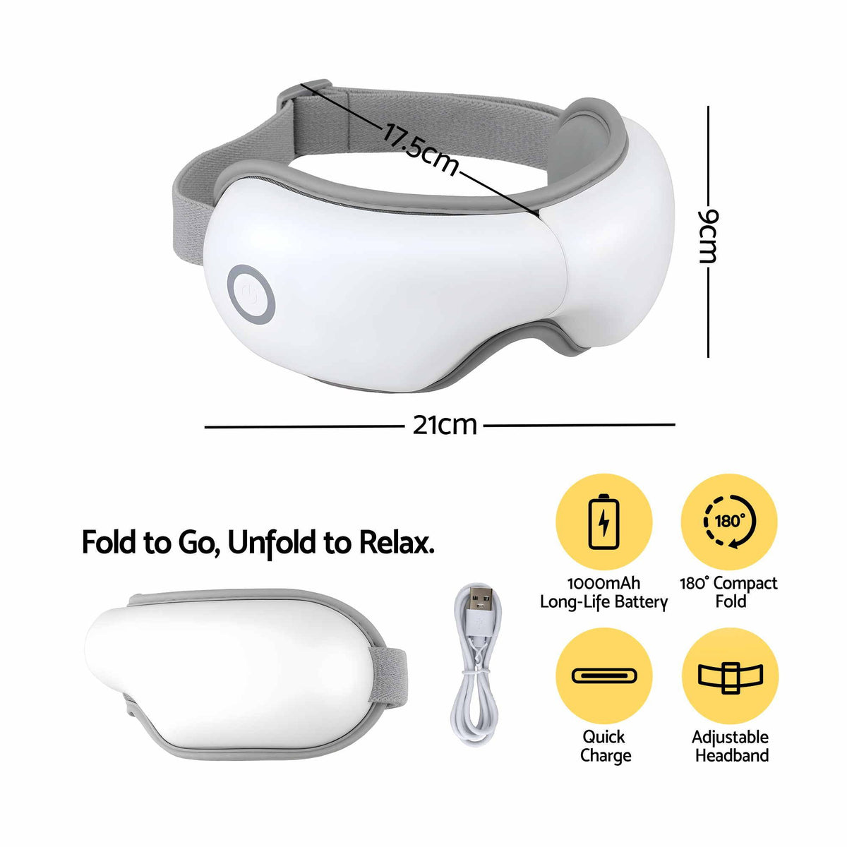 Livemor Eye Massager with Heat & Vibration | 180° Foldable Electric Eye Heat Mask with Bluetooth Music for Fatigue Relief