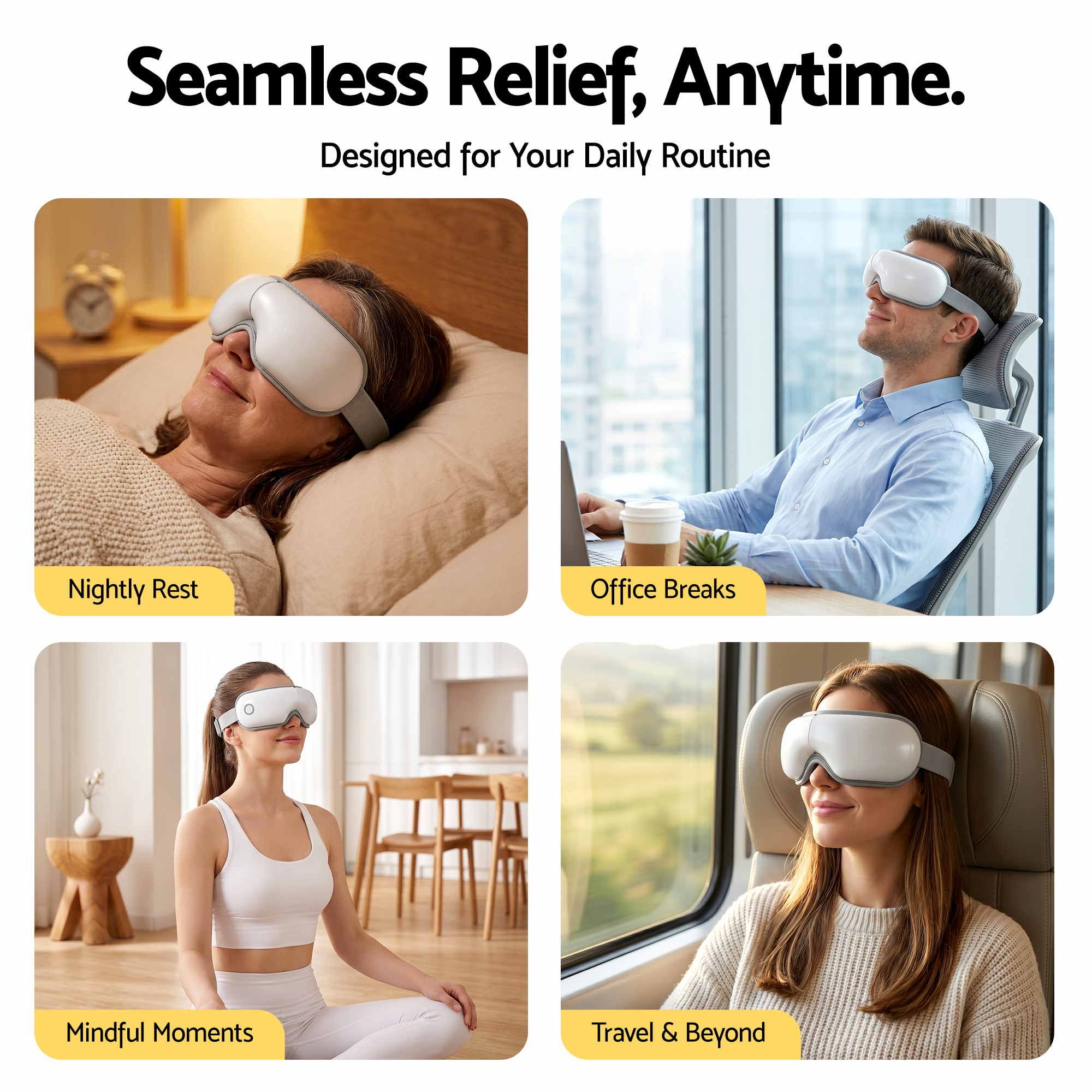 Livemor Eye Massager with Heat & Vibration | 180° Foldable Electric Eye Heat Mask with Bluetooth Music for Fatigue Relief