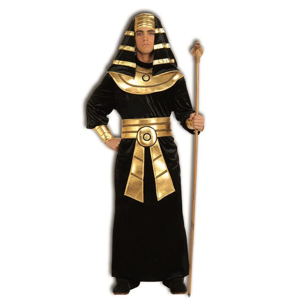 Egyptian Pharaoh Costume for Adults – Black Robe with Gold Collar Belt and Headpiece Black Colour