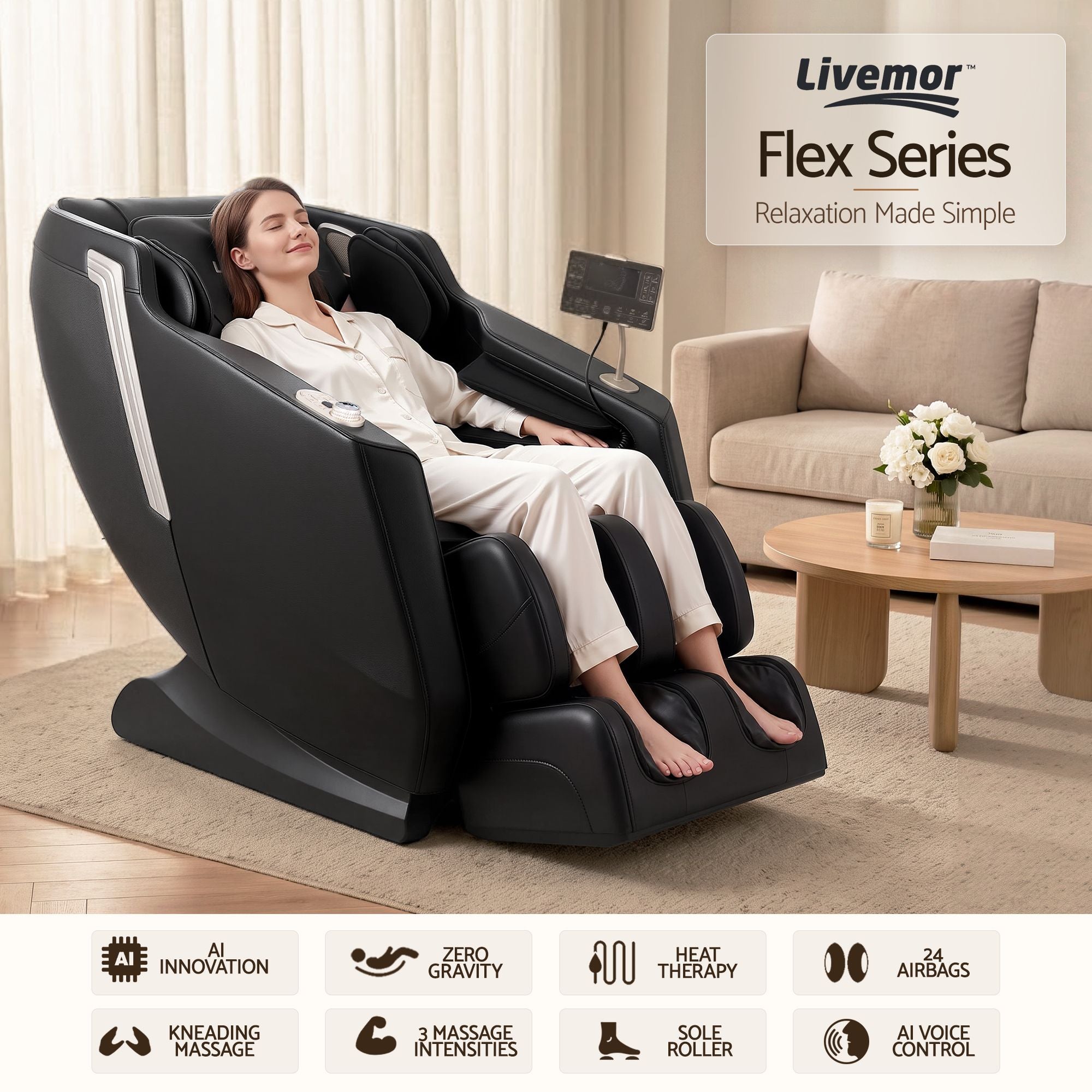 Livemor Flex Massage Chair Full Body with Zero Gravity Recliner and Footrest