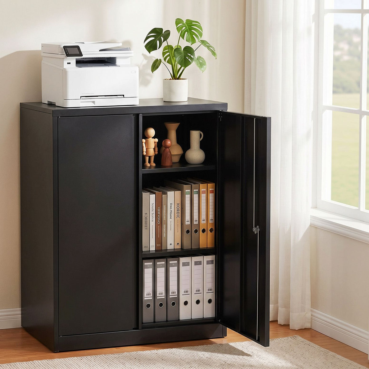 Artiss 100cm Steel Locker Cabinet Filing Storage 3-Point Lock Adjust Black