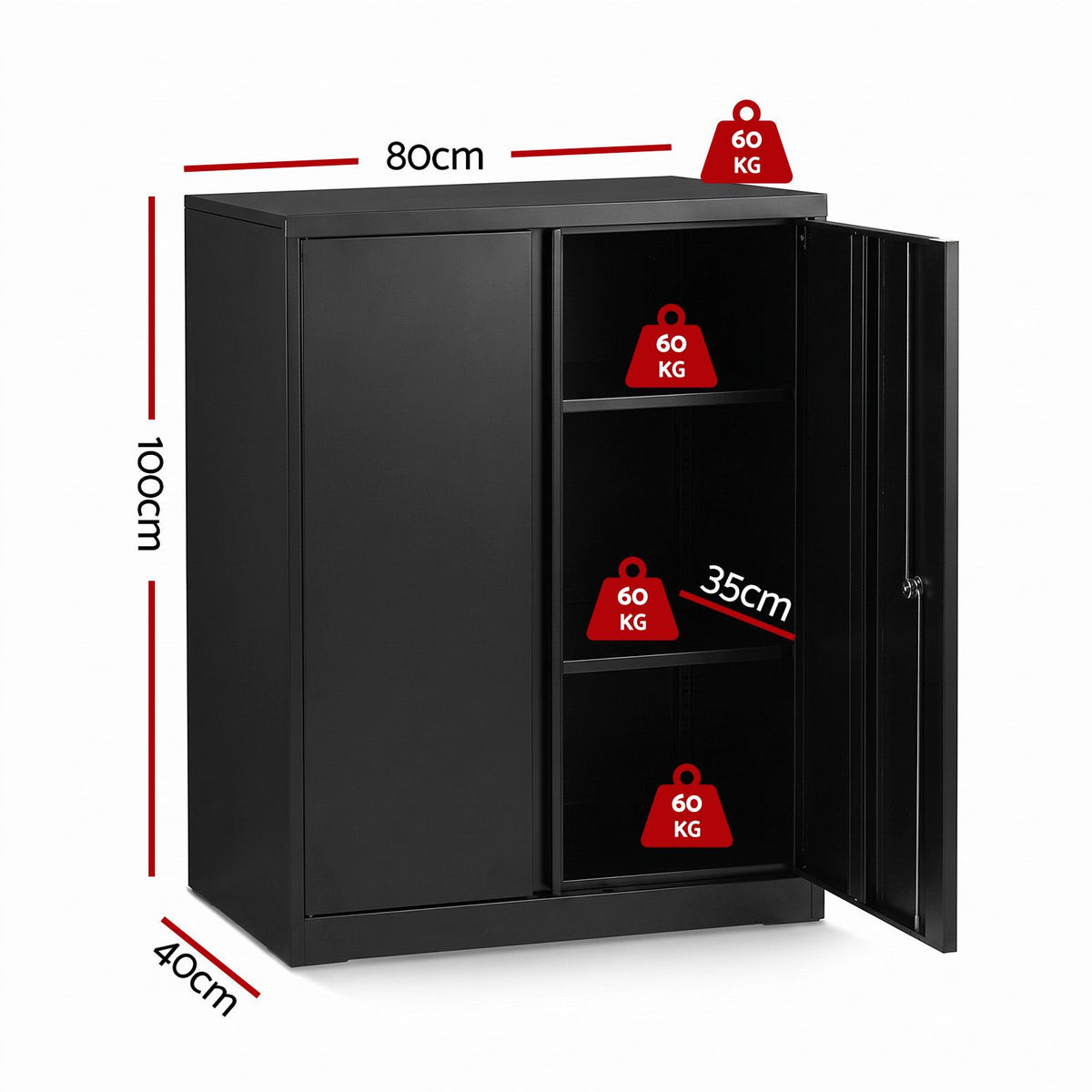 Artiss 100cm Steel Locker Cabinet Filing Storage 3-Point Lock Adjust Black