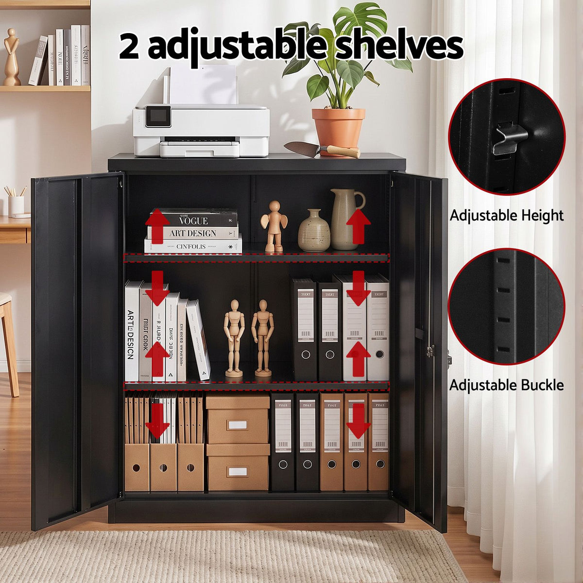 Artiss 100cm Steel Locker Cabinet Filing Storage 3-Point Lock Adjust Black