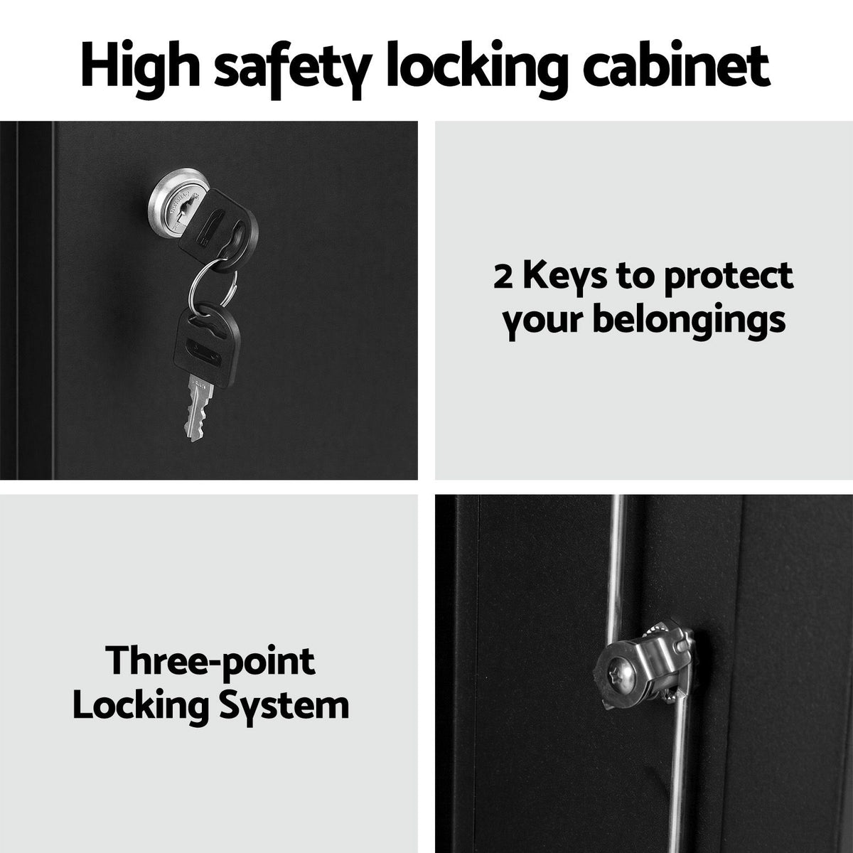Artiss 100cm Steel Locker Cabinet Filing Storage 3-Point Lock Adjust Black