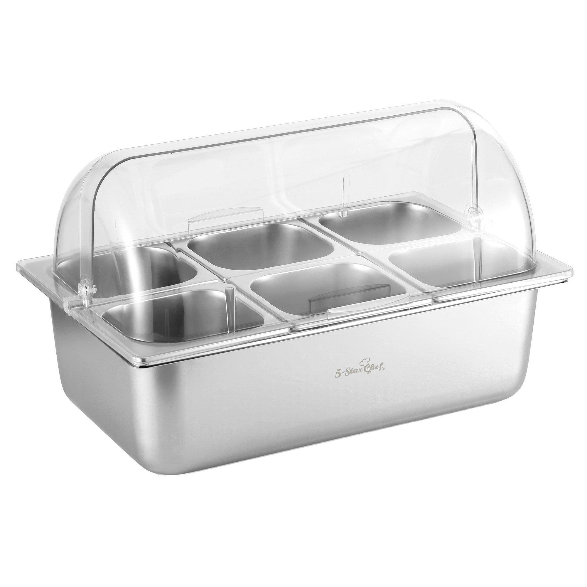 5-Star Chef 6 Pan Food Serving Display Stainless Steel Platter Roll Top Cover