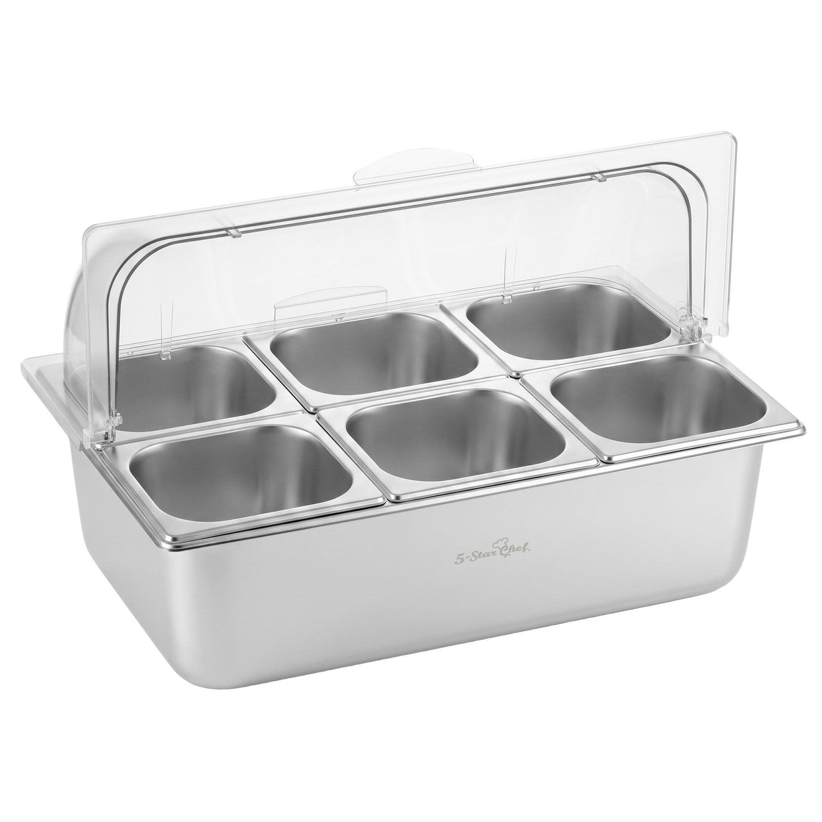 5-Star Chef 6 Pan Food Serving Display Stainless Steel Platter Roll Top Cover