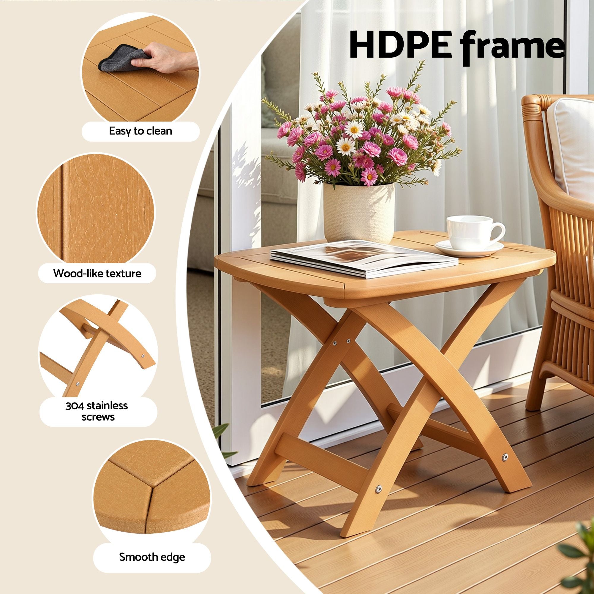 Gardeon Outdoor HDPE Coffee Side Table Indoor Patio Furniture Garden Natural