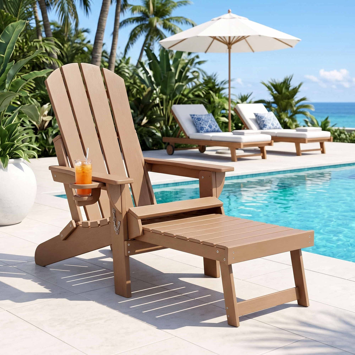 Gardeon Folding Sun Lounger Adirondack Chair Outdoor Setting HDPE Recliner Khaki