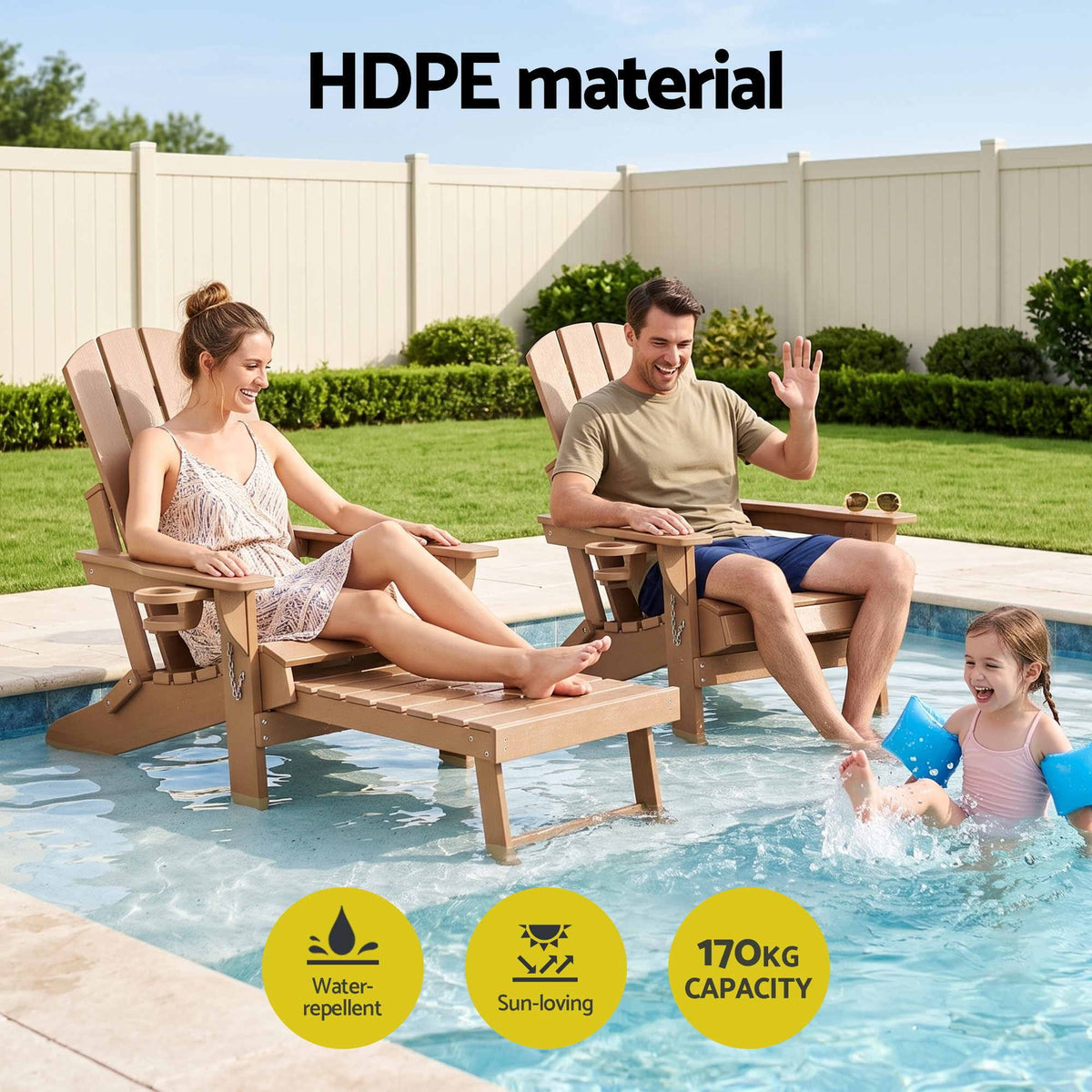 Gardeon Folding Sun Lounger Adirondack Chair Outdoor Setting HDPE Recliner Khaki