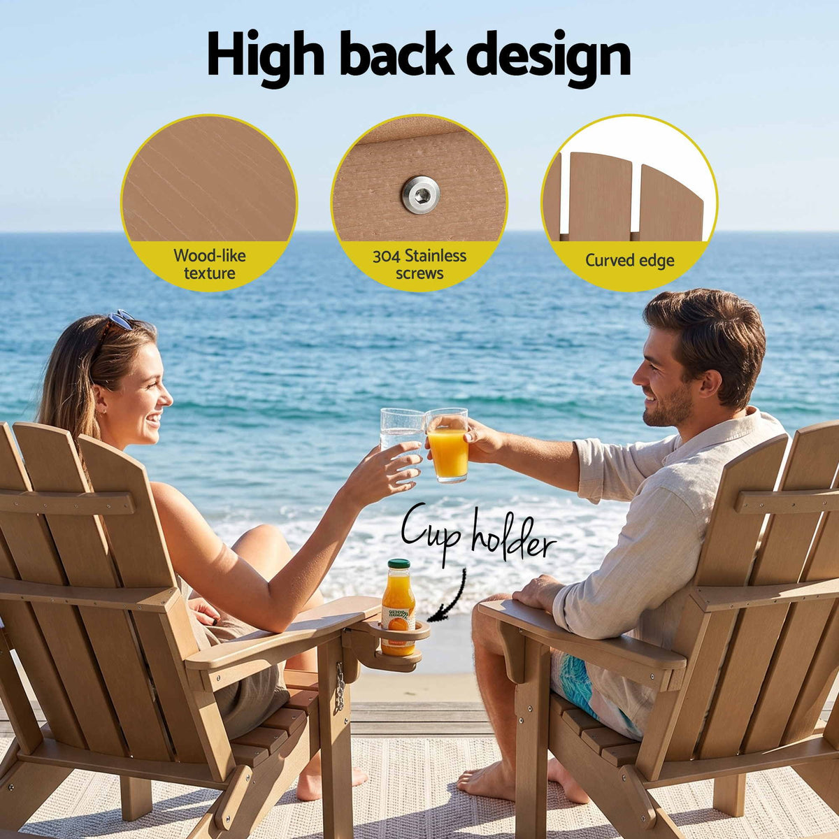 Gardeon Folding Sun Lounger Adirondack Chair Outdoor Setting HDPE Recliner Khaki