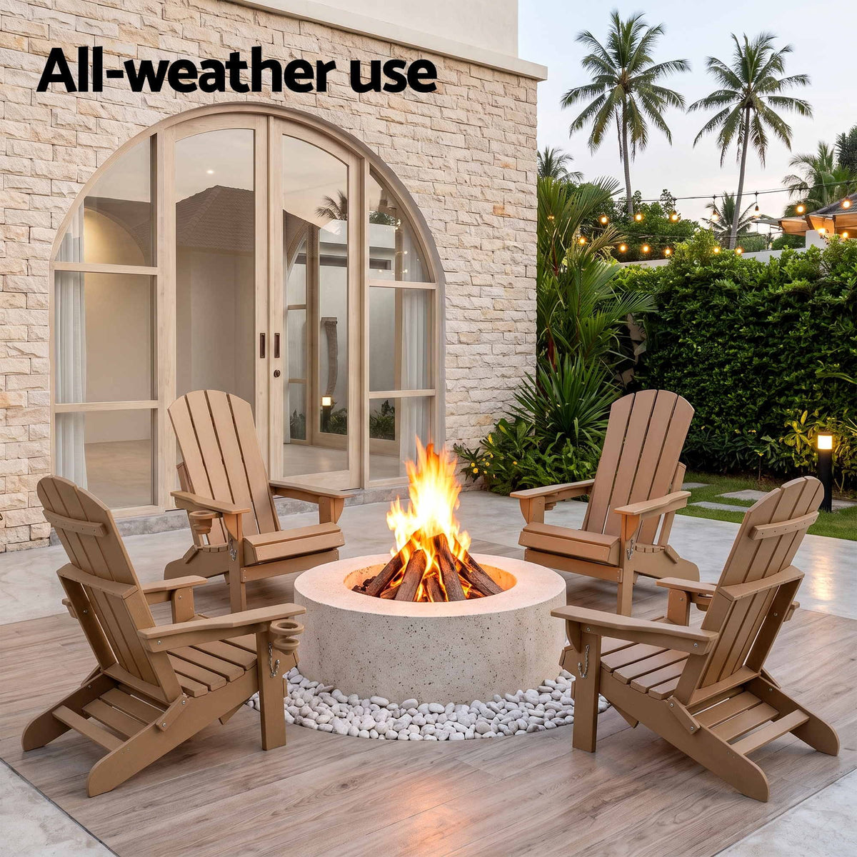 Gardeon Folding Sun Lounger Adirondack Chair Outdoor Setting HDPE Recliner Khaki