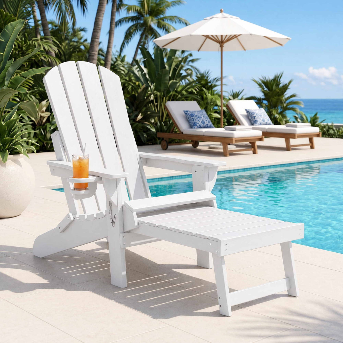 Gardeon Folding Sun Lounger Adirondack Chair Outdoor Setting HDPE Recliner White