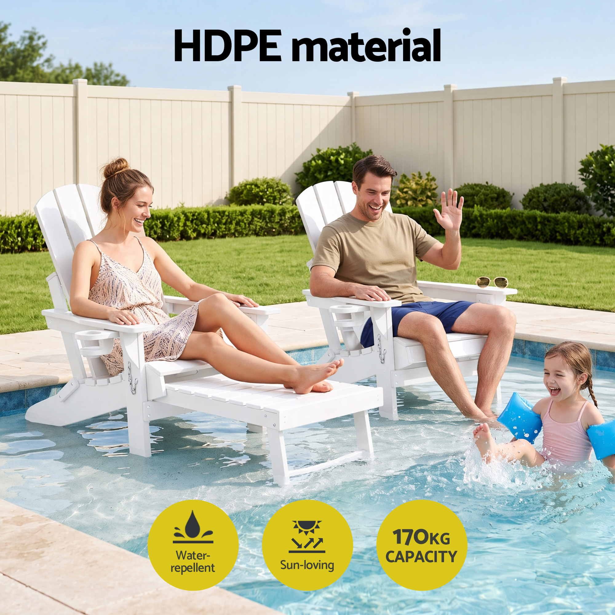 Gardeon Folding Sun Lounger Adirondack Chair Outdoor Setting HDPE Recliner White