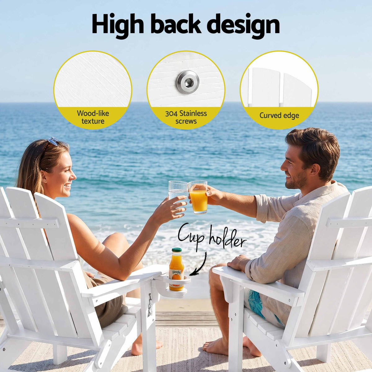 Gardeon Folding Sun Lounger Adirondack Chair Outdoor Setting HDPE Recliner White