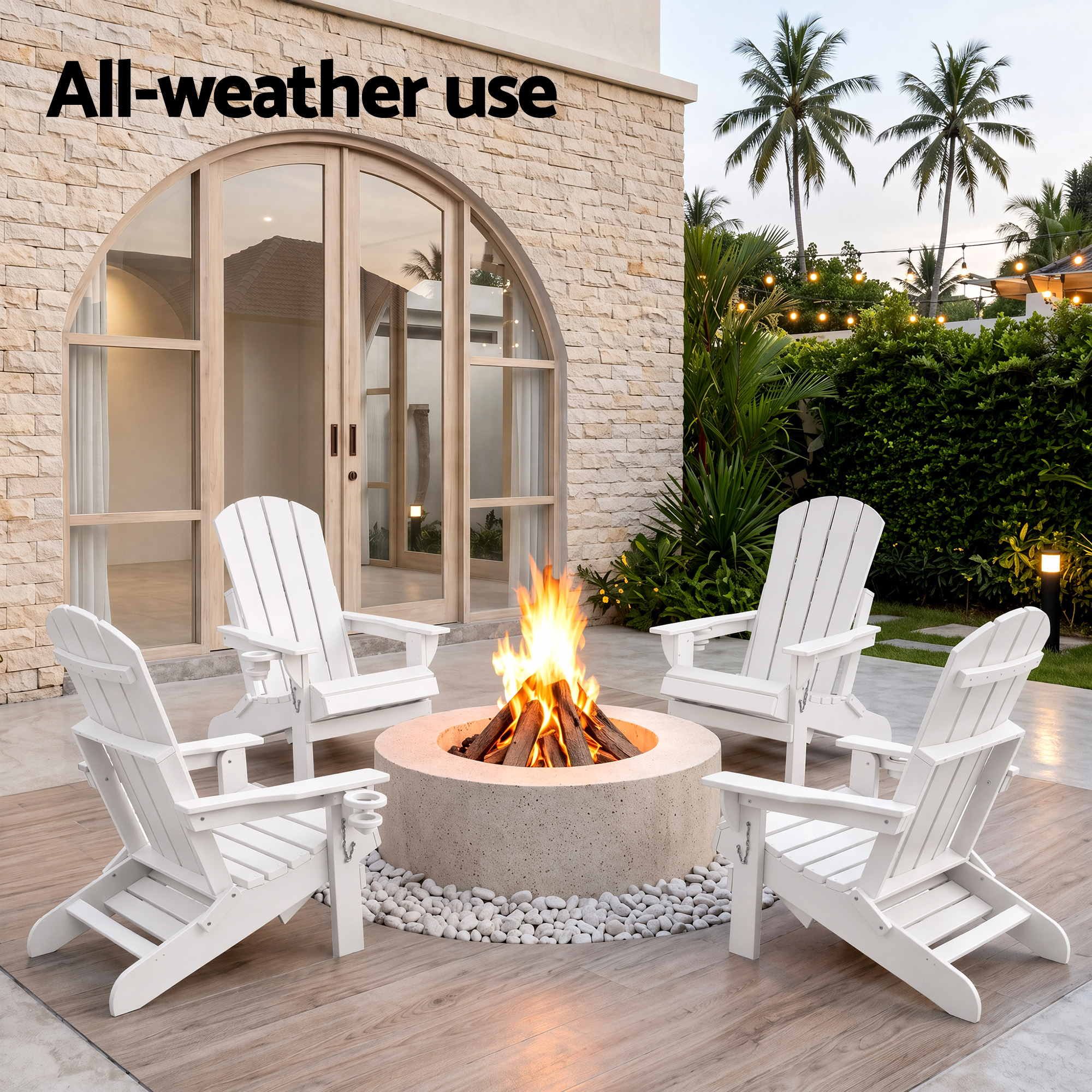 Gardeon Folding Sun Lounger Adirondack Chair Outdoor Setting HDPE Recliner White