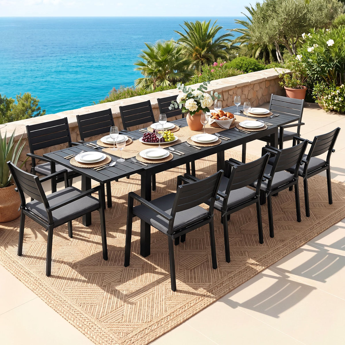 Gardeon Outdoor Dining Set 11PCS Aluminum Extendable Table Chairs Patio Black