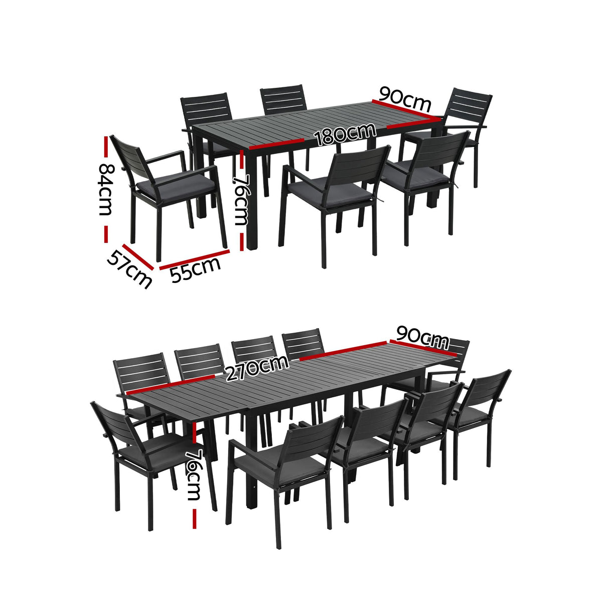 Gardeon Outdoor Dining Set 11PCS Aluminum Extendable Table Chairs Patio Black