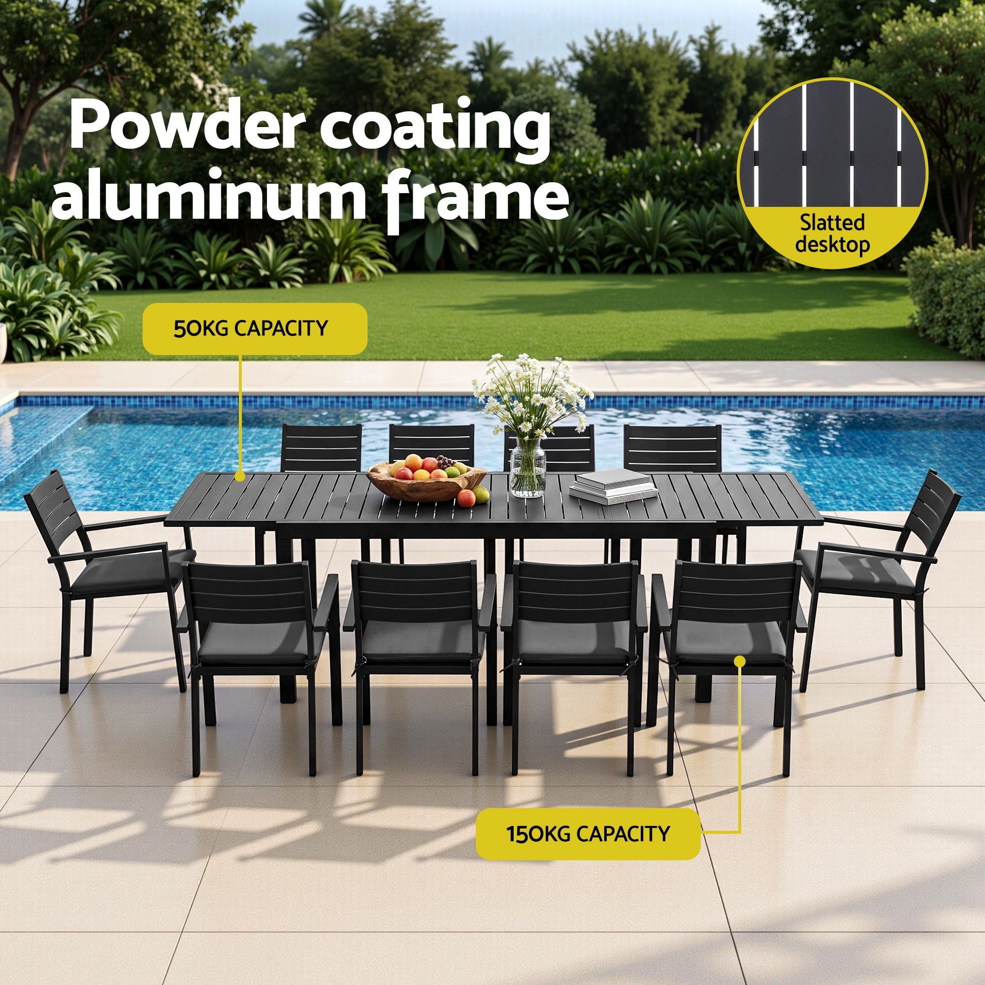 Gardeon Outdoor Dining Set 11PCS Aluminum Extendable Table Chairs Patio Black