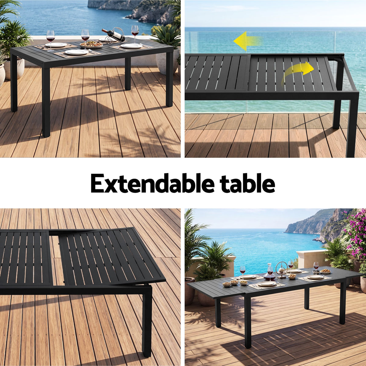 Gardeon Outdoor Dining Set 11PCS Aluminum Extendable Table Chairs Patio Black