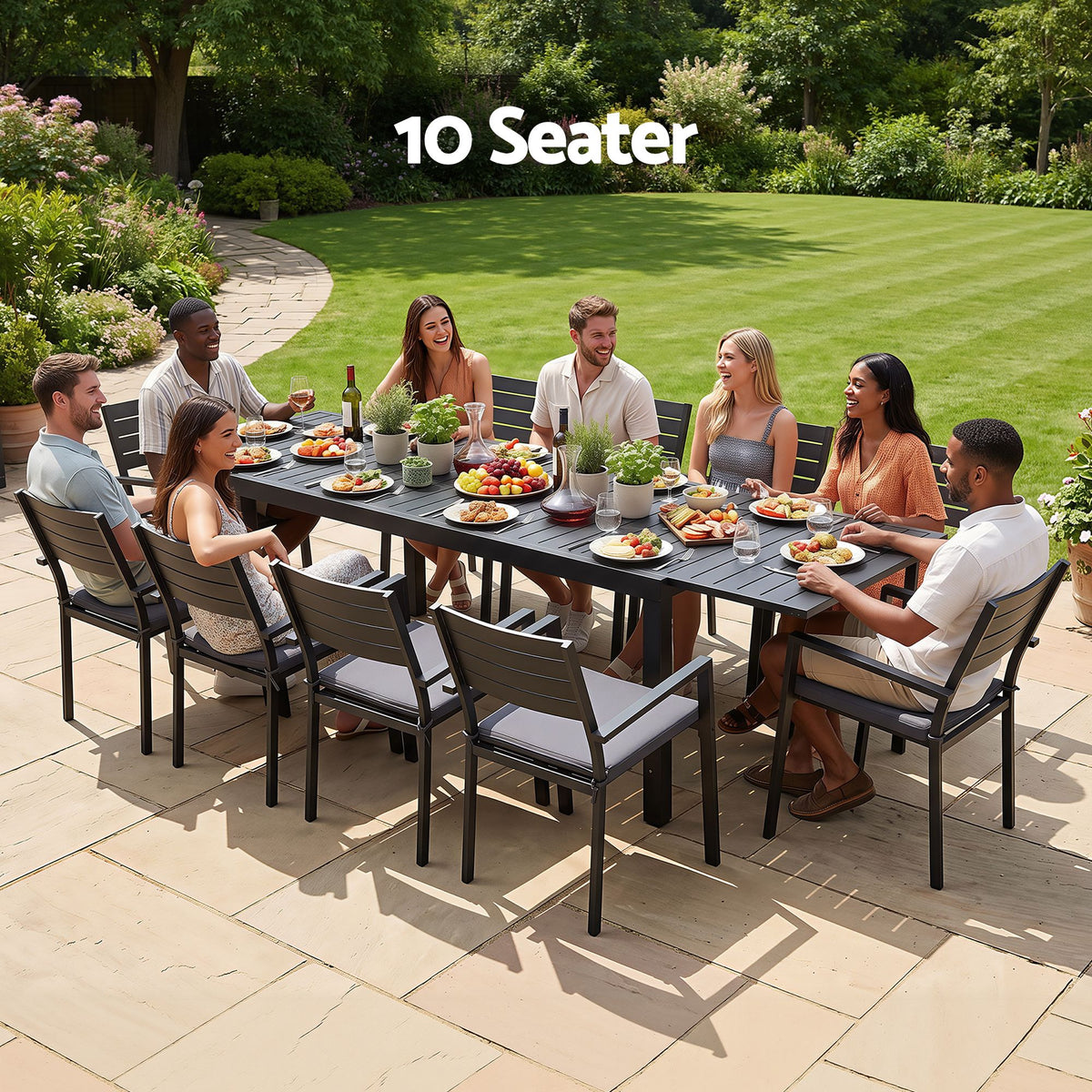 Gardeon Outdoor Dining Set 11PCS Aluminum Extendable Table Chairs Patio Black