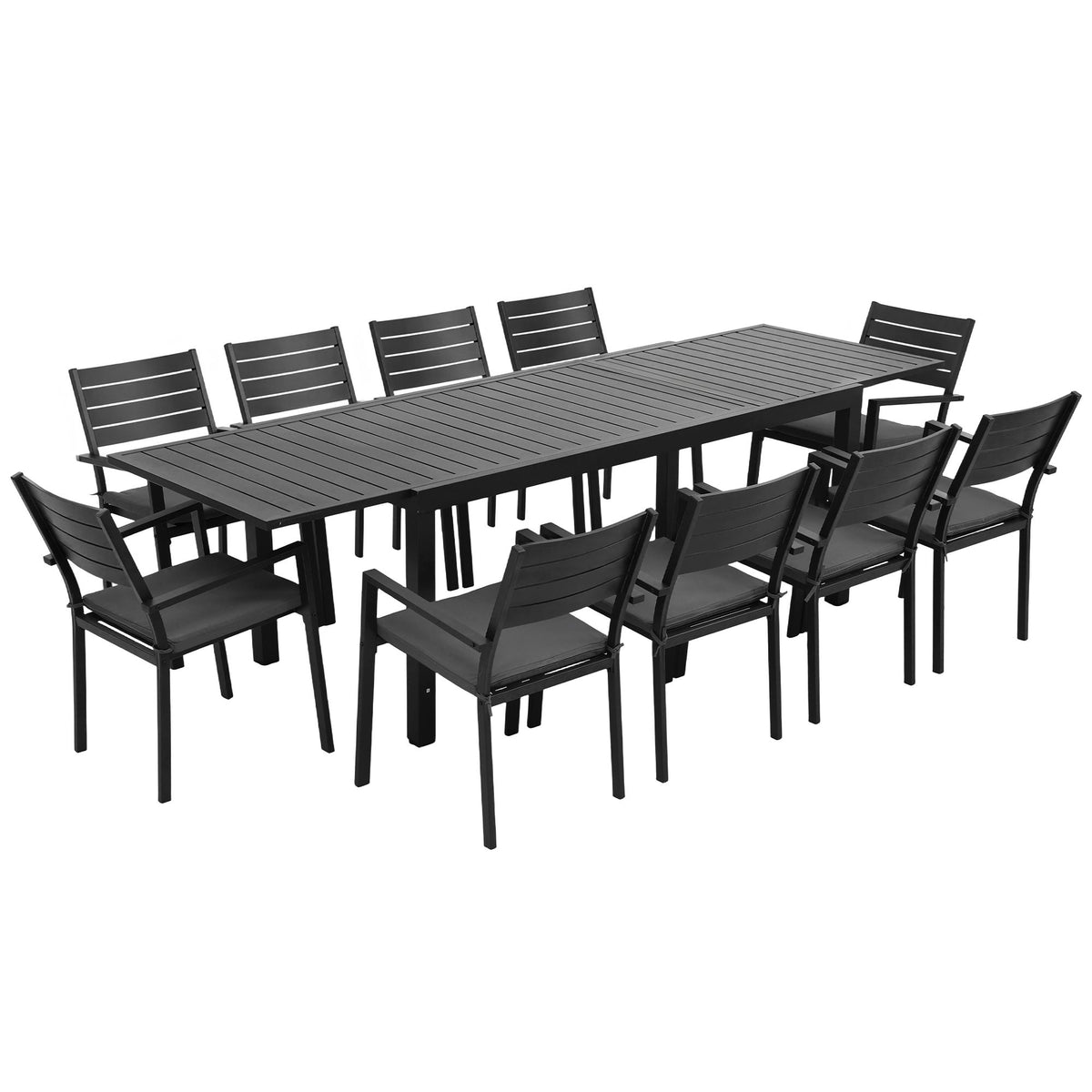 Gardeon Outdoor Dining Set 11PCS Aluminum Extendable Table Chairs Patio Black